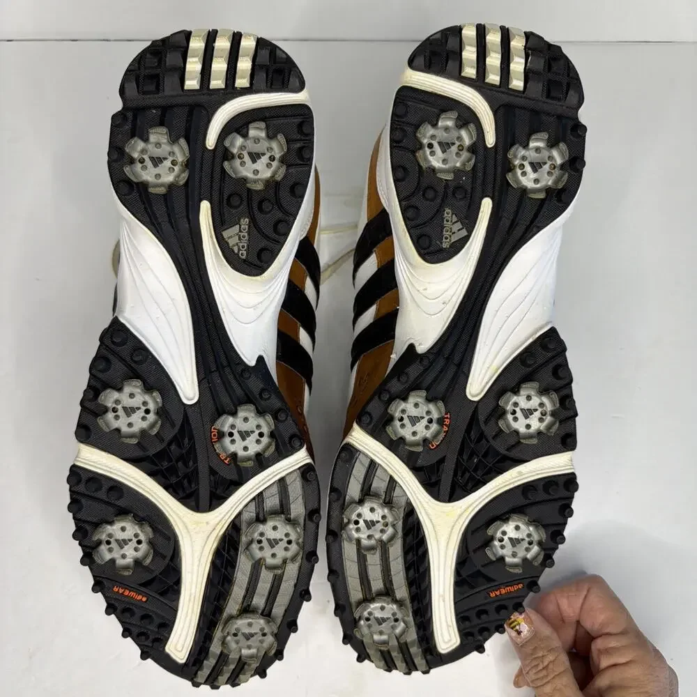 Adidas Mens Size 10 Golf Shoes White Brown Leather Spiked Art No 816147